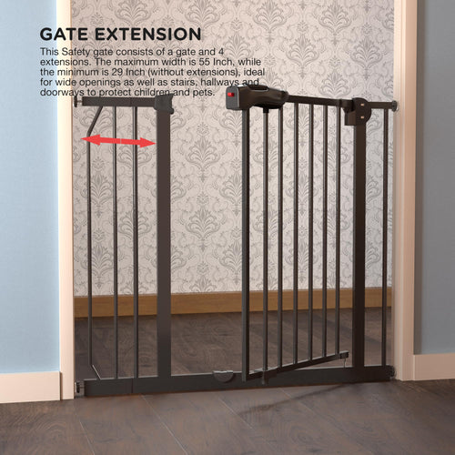 Baybee Auto Close Baby Safety Gate, Durable Staircase Kids Safety Baby Fence Dog Gate Barrier with Easy Walk Child Gate (Black+10Cm) BAYBEE