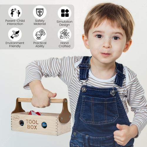 Baybee Wooden Toy Tool Kit Set for Kids | Mechanical Construction Toy Set DIY Educational Play Set | Carpenter Pretend Play Large Tool Kit for Kids | 6 Wooden Tools with Box Set for 3+ Years Baybee India