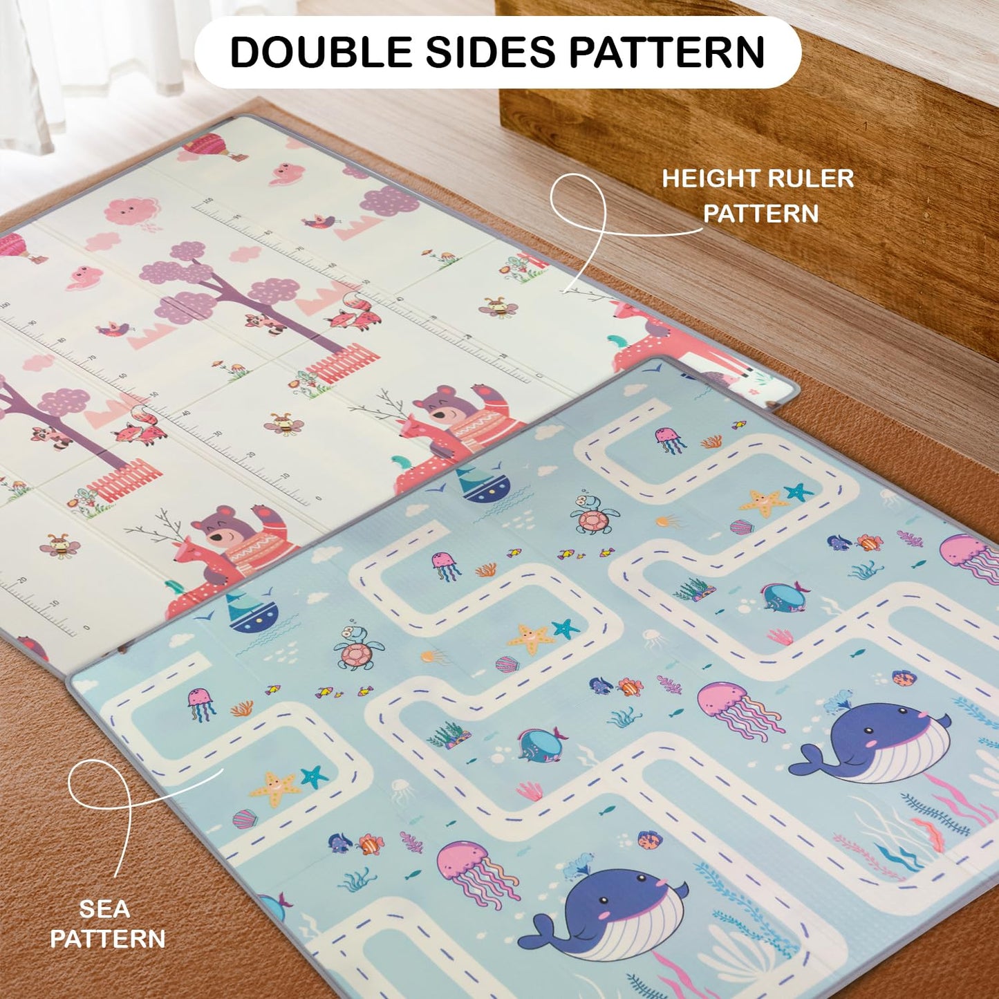 Sea Theme Baby Double Sided Play Mat Foldable Crawling Mat Size W-180cm X H-200 cm - Assorted Themes
