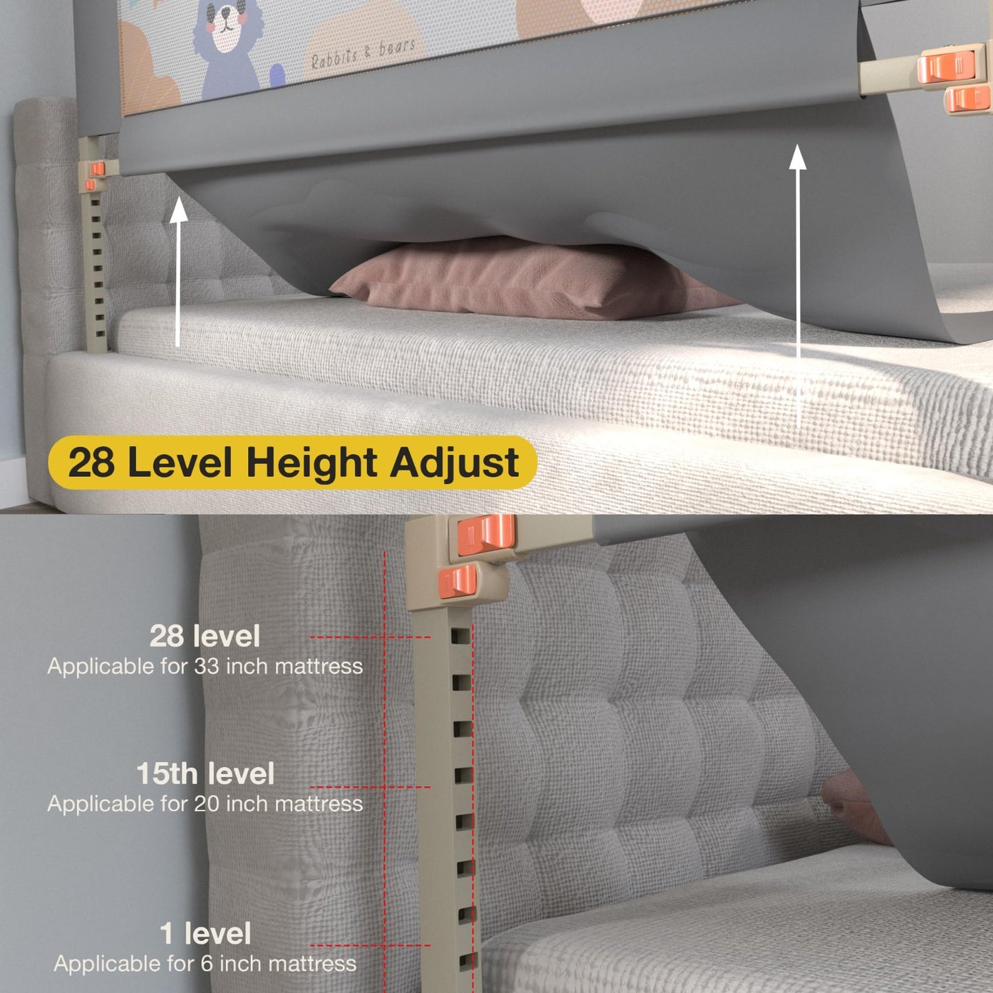 BAYBEE Baby Bed Rail Guard for Baby Toddlers Safety, Portable Kids Bed Rail Safeguard Fence with 28 Adjustable Height - 180 x 80 cm