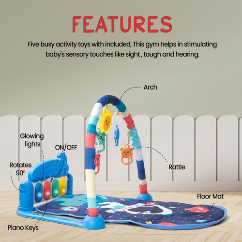 2 in 1 Kick Piano Playgym for Babies, Activity Play Gym for Baby with 5 Hanging Rattle Toy BAYBEE