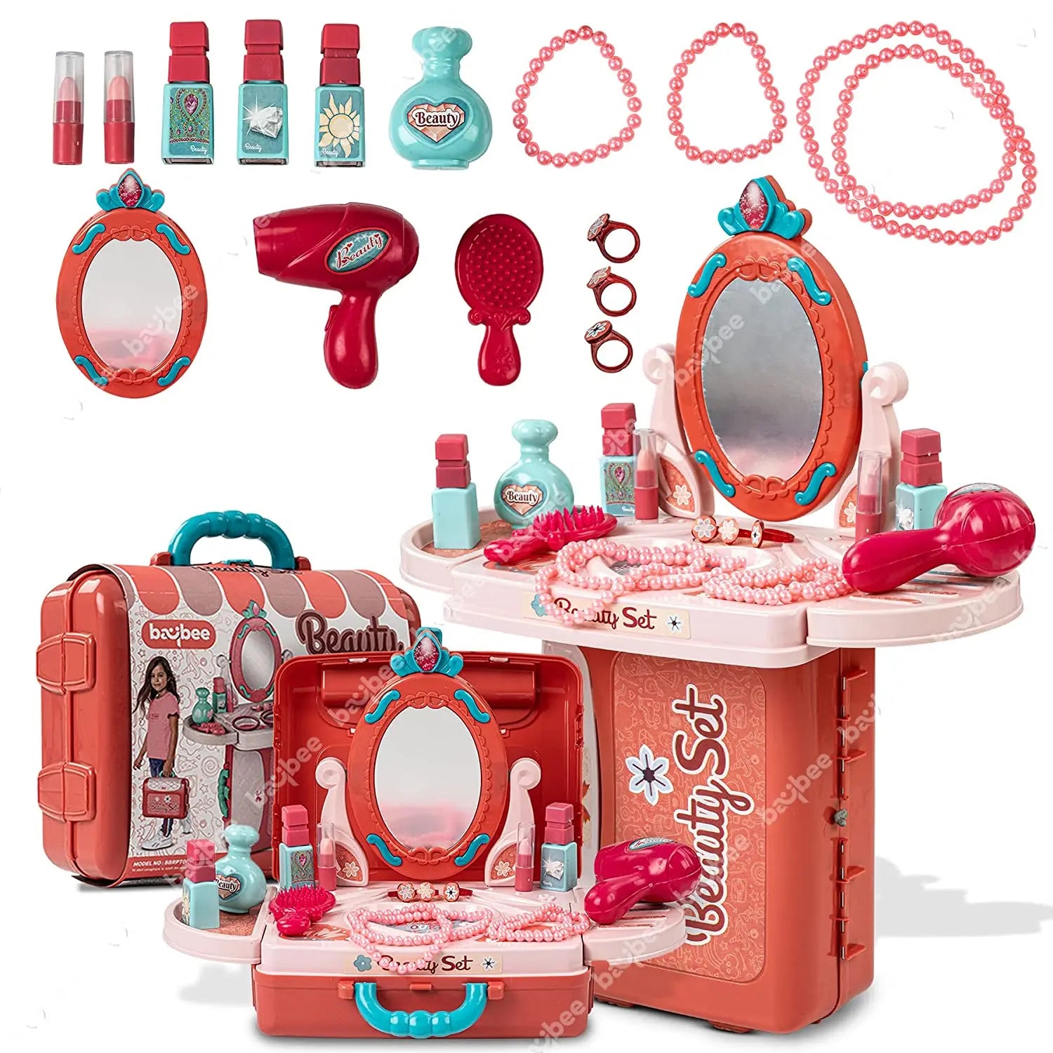 Baybee 3 in 1 Kids Beauty Makeup Kit Set Toys for Girls, Convertible Dressing Table & Suitcase