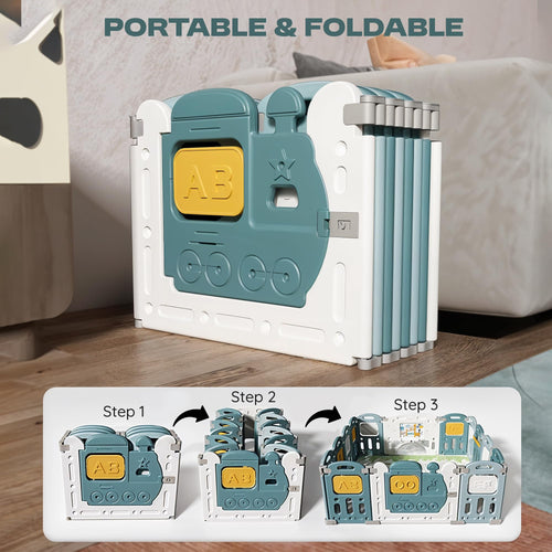 Baybee Train Kids Playpen for Babies Foldable Baby Play Area Indoor Setup with Safety Lock (16 Panels) BAYBEE