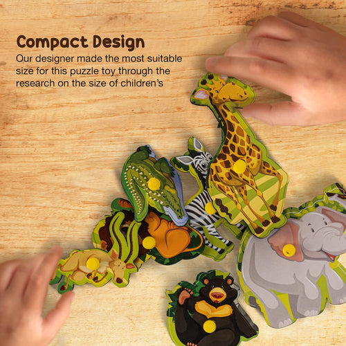 BAYBEE Kids Wooden Puzzle Wild Animals Theme Learning Educational Toy 7 pcs with Knob BAYBEE