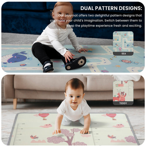 Assorted Themes Baby Double Sided Play Mat Foldable Crawling Mat Size W-180cm X H-120 cm BAYBEE