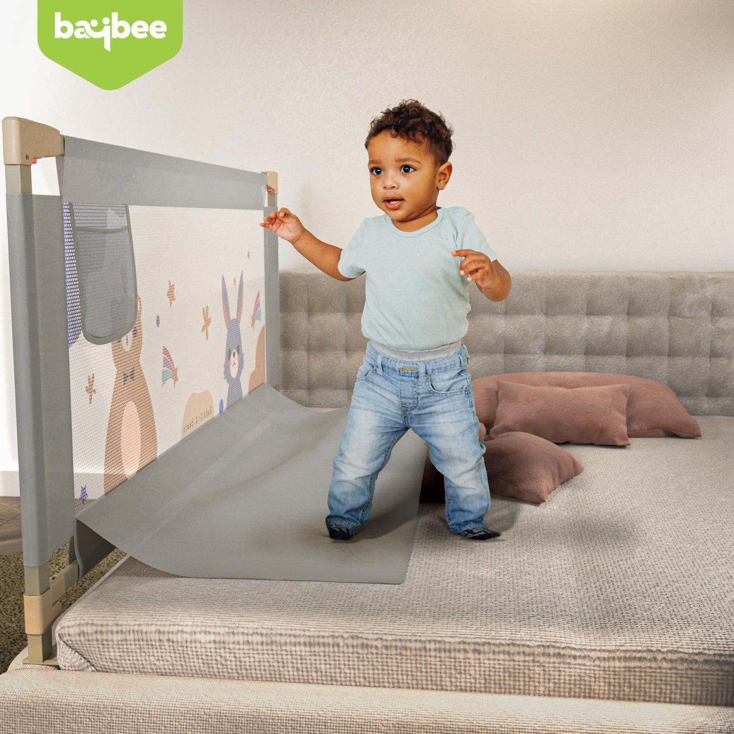 BAYBEE Baby Bed Rail Guard for Baby Toddlers Safety, Portable Kids Bed Rail Safeguard Fence with 28 Adjustable Height - 180 x 80 cm