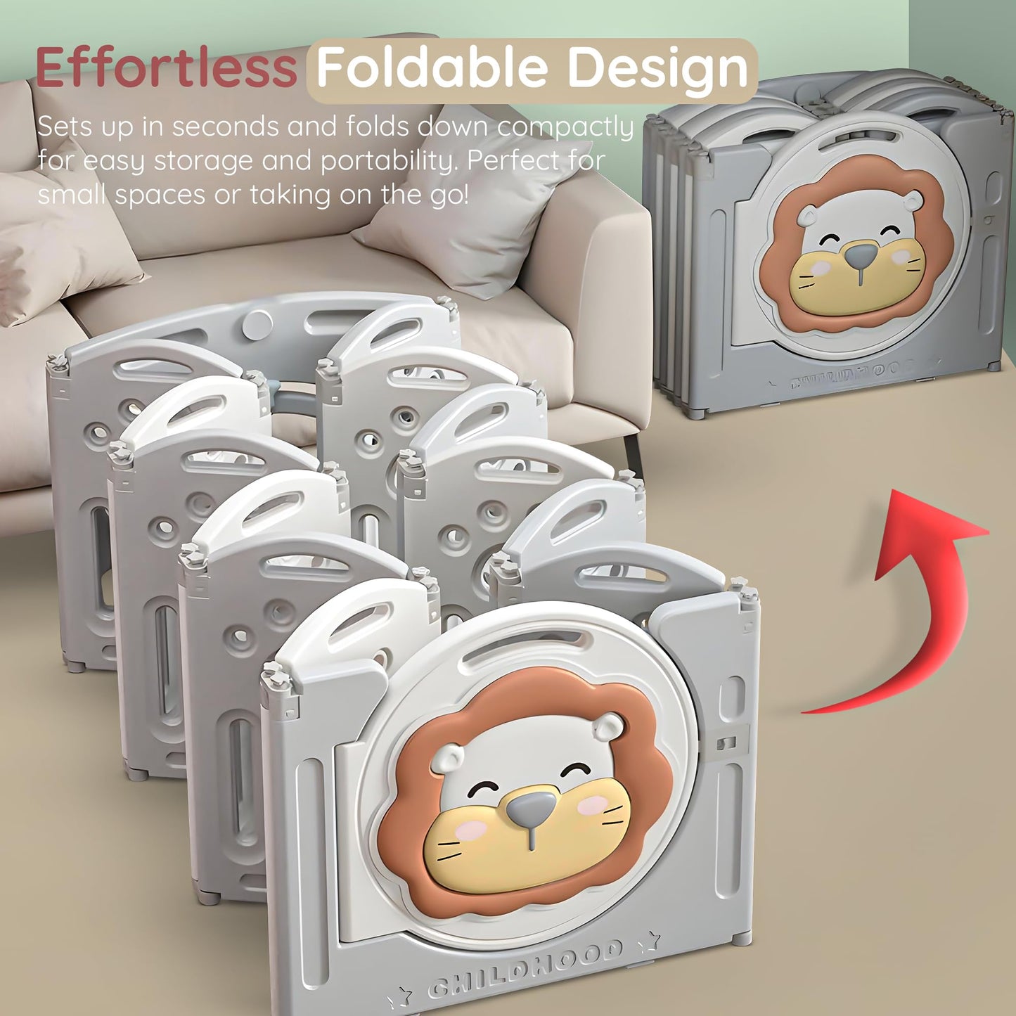 Baybee Lion Kids Playpen for Babies Foldable Baby Play Area Indoor Setup (16 Panels) BAYBEE