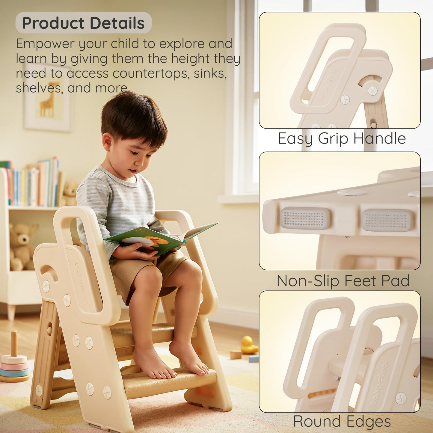 Baybee 4 in 1 Toddler Step Stool for Kids 3-Step Stepping Ladder with Handles Potty Training Seat with Ladder BAYBEE