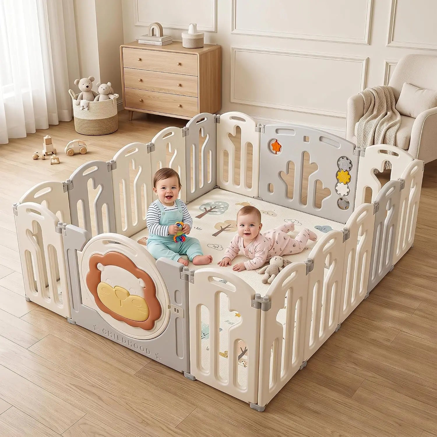 Baybee Lion Kids Playpen for Babies  (16 Panels) Foldable Baby Play Area Indoor Setup