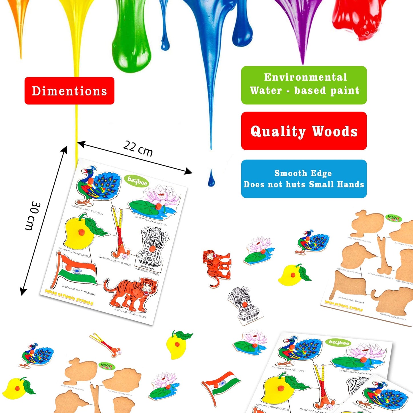 Baybee Wooden National Symbols with Picture and Learning Educational Board for Kids with Knob