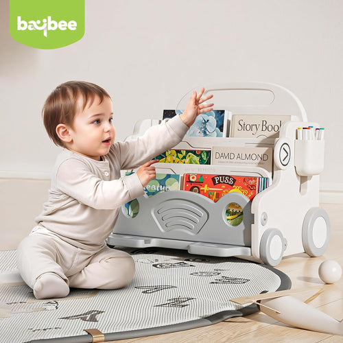 Baybee 3 in 1 Baby Push Walker for Kids, Bookshelf for Kids Room, 3-Tier Toy Book Storage Rack, Toy Organizer, Creative Drawing Board with Pen Holder BAYBEE
