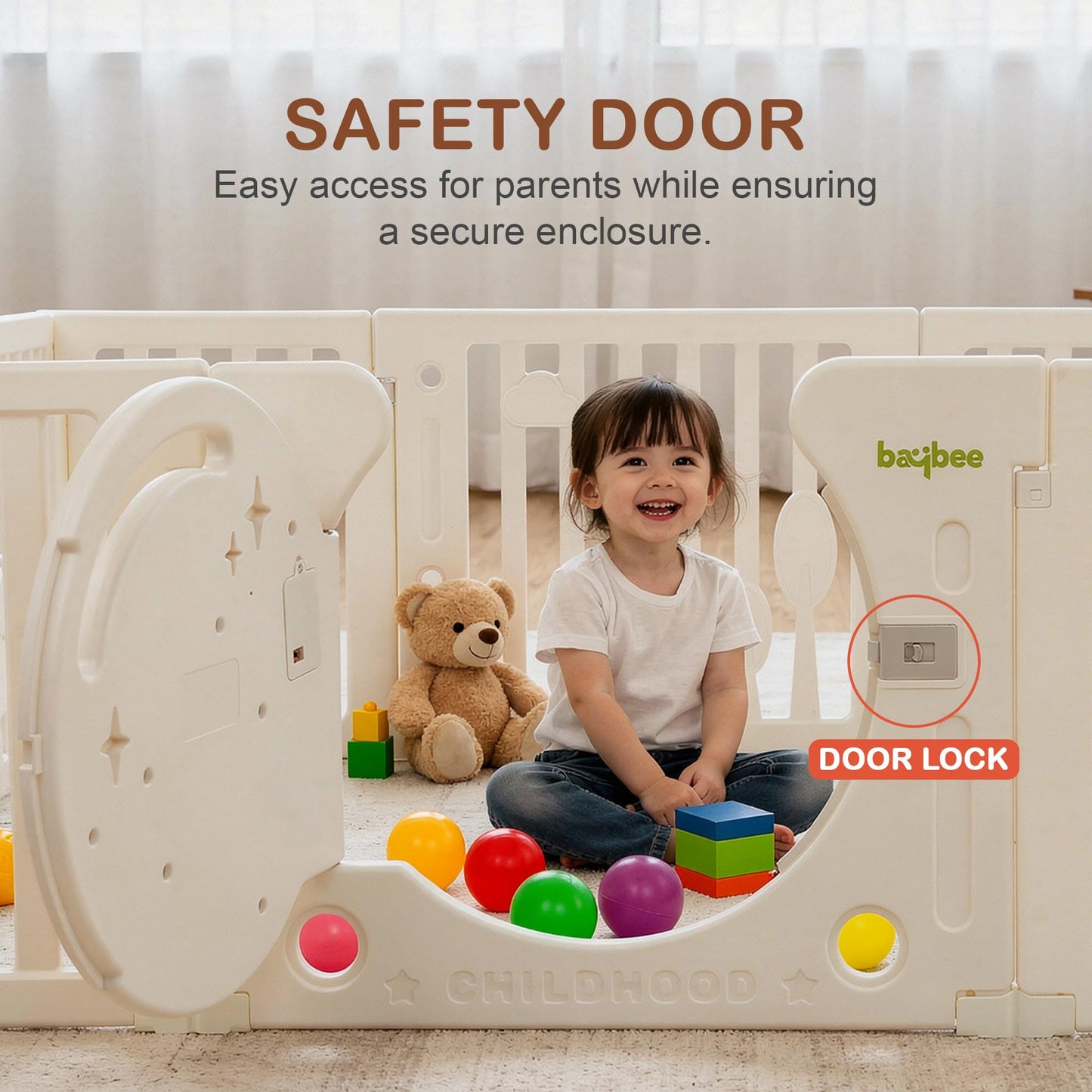 Baybee Cozybear Foldable Playard for Baby Activity Safety Fence Gate with Glowing Moon Light Baybee India