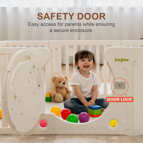 Baybee Cozybear Foldable Playard for Baby Activity Safety Fence Gate with Glowing Moon Light Baybee India