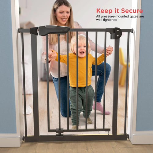 Baybee Auto Close Baby Safety Gate, Durable Staircase Kids Safety Baby Fence Dog Gate Barrier with Easy Walk Child Gate (Black+10Cm) BAYBEE