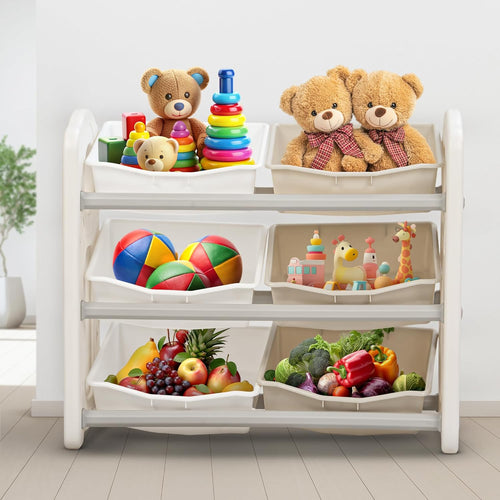 BAYBEE Toy Storage Organizer for Kids Room, Multi-Purpose Toy Storage Box with 6 Bins, Baby Storage Rack, Kids Bookshelf, Perfect for Home Play Schools & Kindergarten, Book Storage Rack for Toddlers