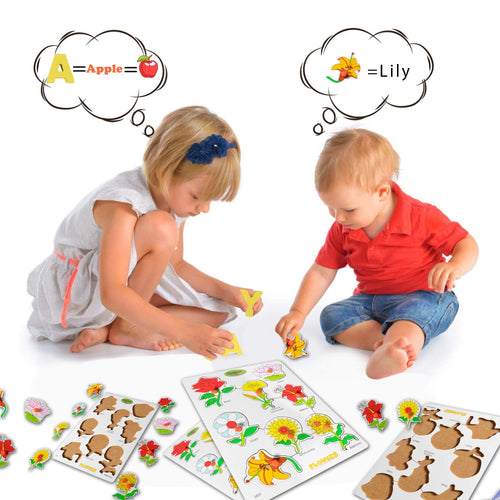 Baybee Wooden Flowers with Picture and Learning Educational Board for Kids with Knob BAYBEE