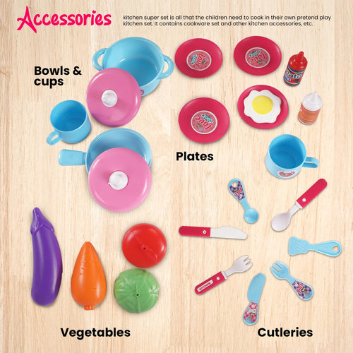 Baybee 3 in 1 Kitchen Set for Kids, Portable Pretend Play Little Chef Set Toys BAYBEE