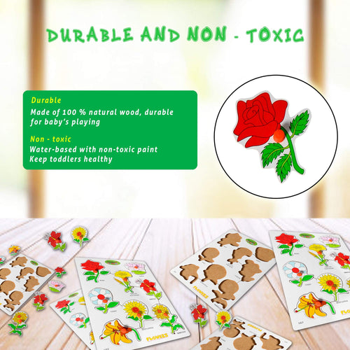 Baybee Wooden Flowers with Picture and Learning Educational Board for Kids with Knob BAYBEE