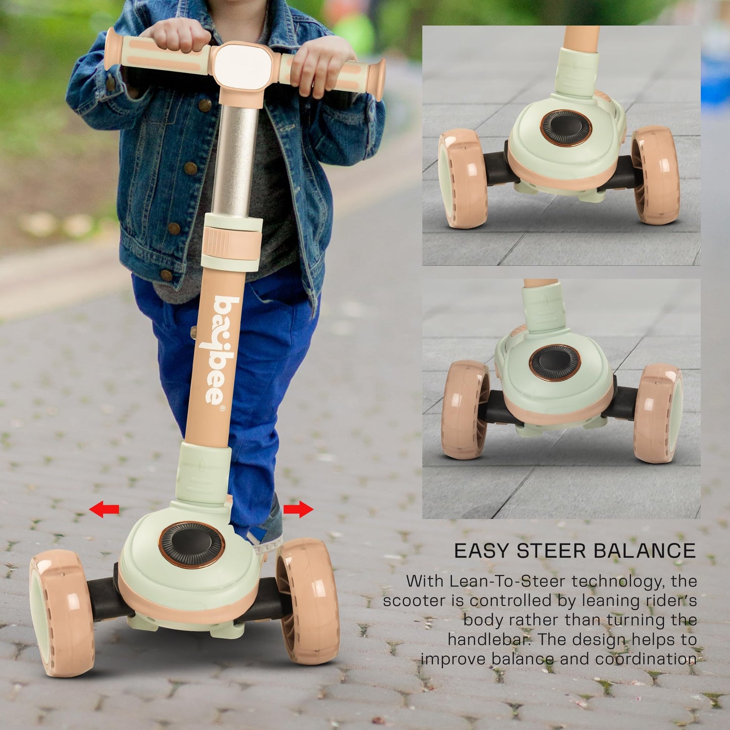 Baybee Taz Skate Scooter for Kids, Smart 3 Wheel Kids Scooter with Height Adjustable & Music | Kick Scooter with LED PU Wheels, Rear Brake