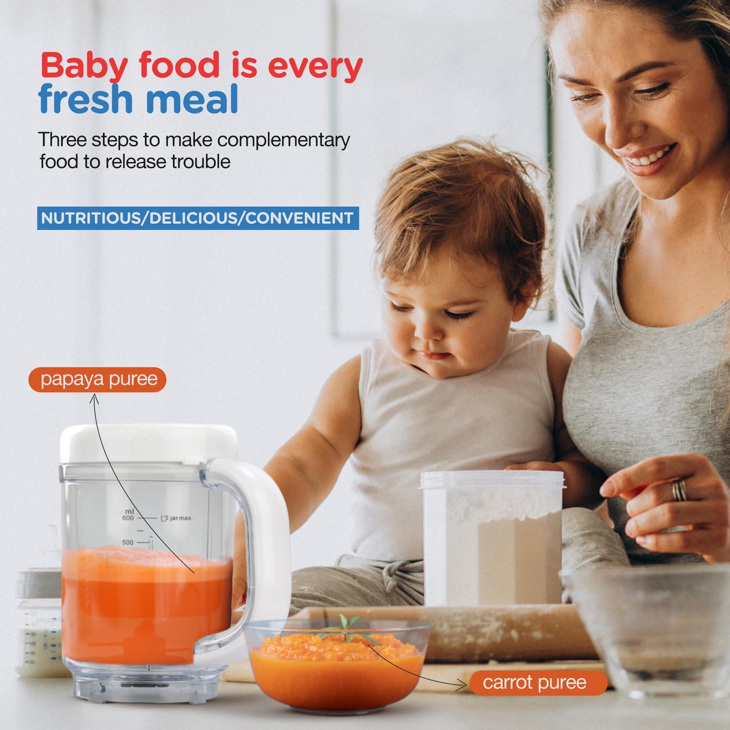 BAYBEE 4-in-1 Multifunctional Electric Baby Food Processor for Baby Food Maker with Steamer, Chopper & Grinder | Portable Baby Food Blender and Steamer | Food Mixer Smart Heat Baby Blender