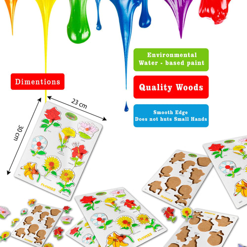 Baybee Wooden Flowers with Picture and Learning Educational Board for Kids with Knob BAYBEE