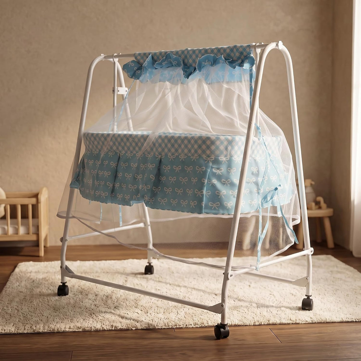Baybee Cradle for Newborn Baby, 360° Rotating Wheels, Gentle Rocking Motion