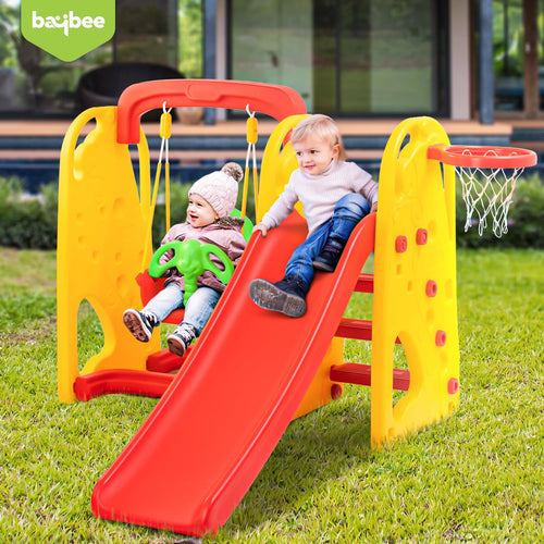 Baybee Jumbo Garden Swing & Slider for Kids | Plastic Baby Slide Cum Swing Combo with Baby Basket Ball Toy BAYBEE