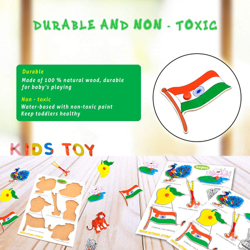 Baybee Wooden National Symbols with Picture and Learning Educational Board for Kids with Knob BAYBEE