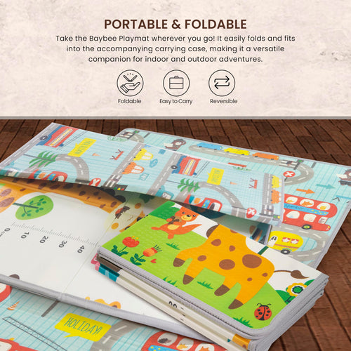 Travel Wonderer Theme Baby Double Sided Play Mat Foldable Crawling Mat Size W-180cm X H-120 cm -  Assorted Themes BAYBEE