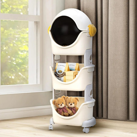 Baybee Astronaut Toy Storage Organizer for Kids 3-Level Detachable Rolling Cart with Center-Locking Wheels BAYBEE