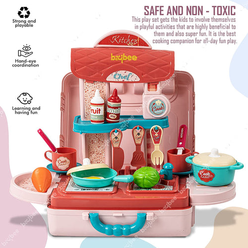 Baybee 3 in 1 Kitchen Set for Kids Portable Pretend Play Little Chef Plastic Toys BAYBEE