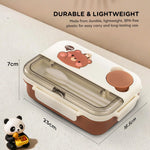 Baybee Panda Tiffin Box Stainless Steel Lunch Box with 3 Compartments with Spoon & Fork (900ml) BAYBEE