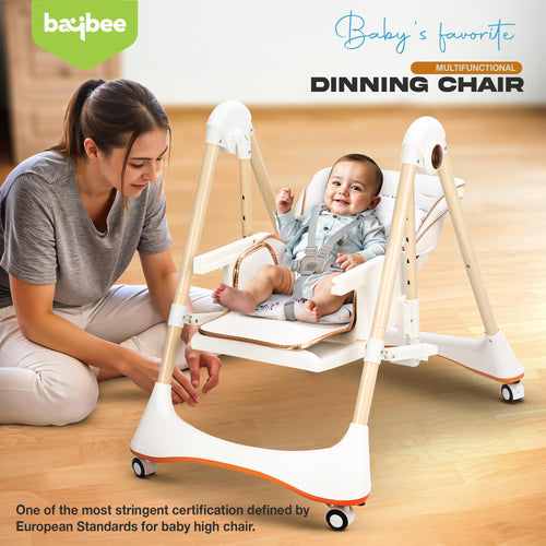 Baybee Nivio Convertible 3-in-1 Baby High Chair for Kids, Baby Swing Chair with 5 Height Adjustable, Footrest, Tray, 160° Recline, Safety Belt & Wheels Baybee India