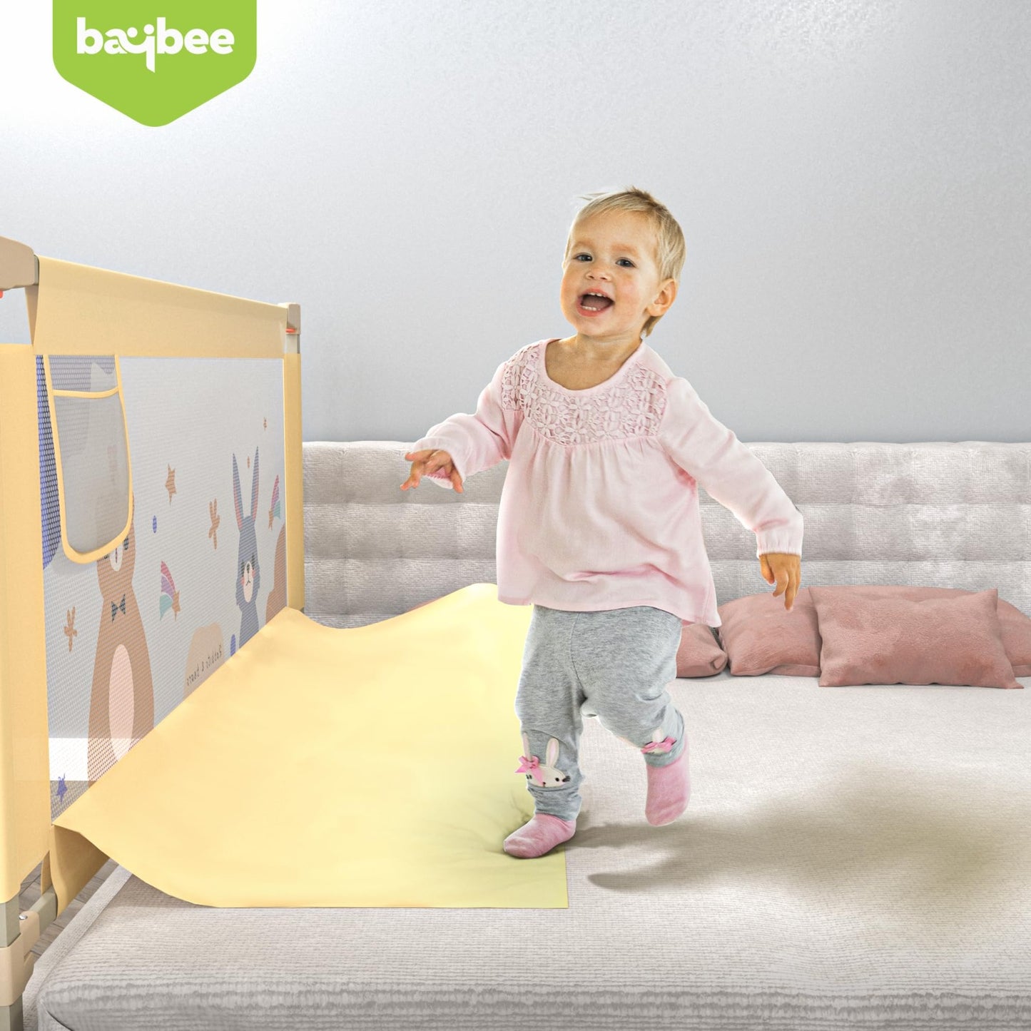 BAYBEE Baby Bed Rail Guard for Baby Toddlers Safety, Portable Kids Bed Rail Safeguard Fence with 28 Adjustable Height - 180 x 80 cm