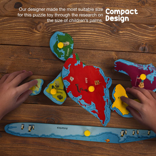 Baybee World Map Continents and Ocean Theme Wooden Puzzle for Kids with Pegs BAYBEE
