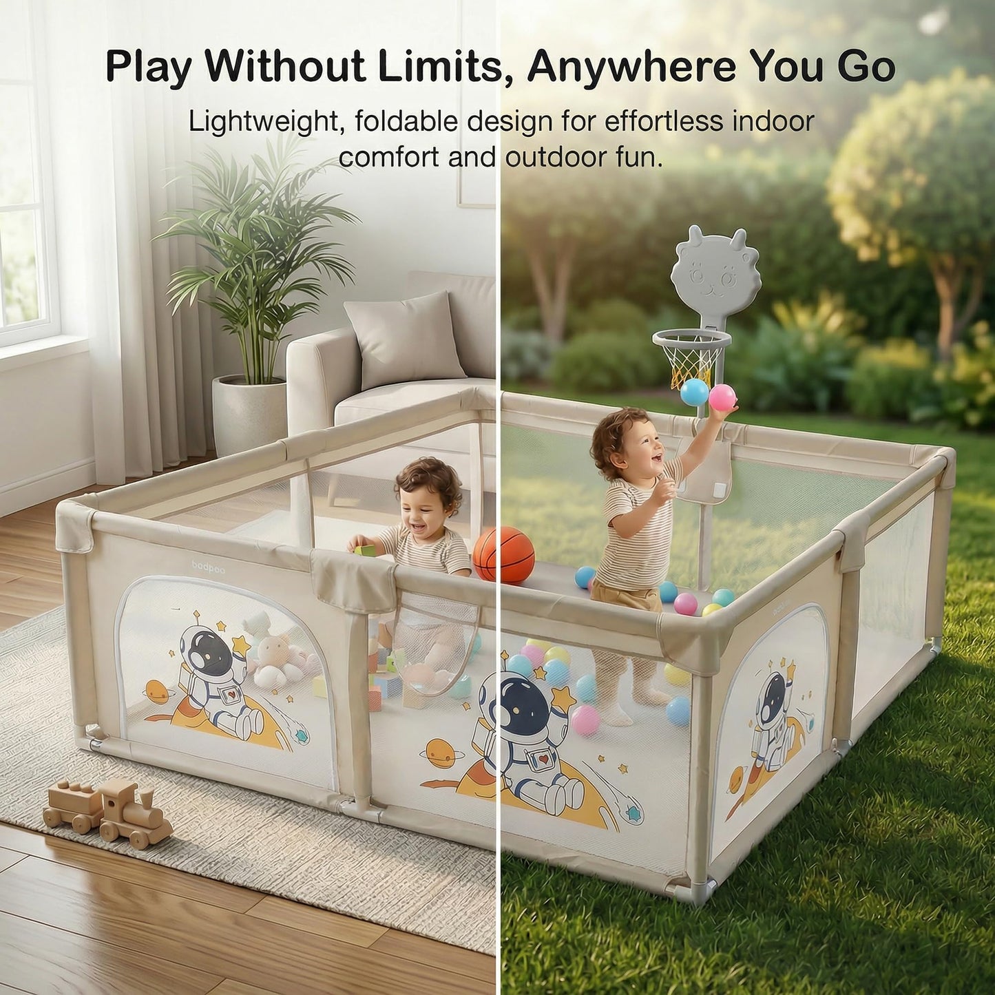 Baybee Kids Playpen for Babies with Basket Ball Hoop (180 x 150 CM)