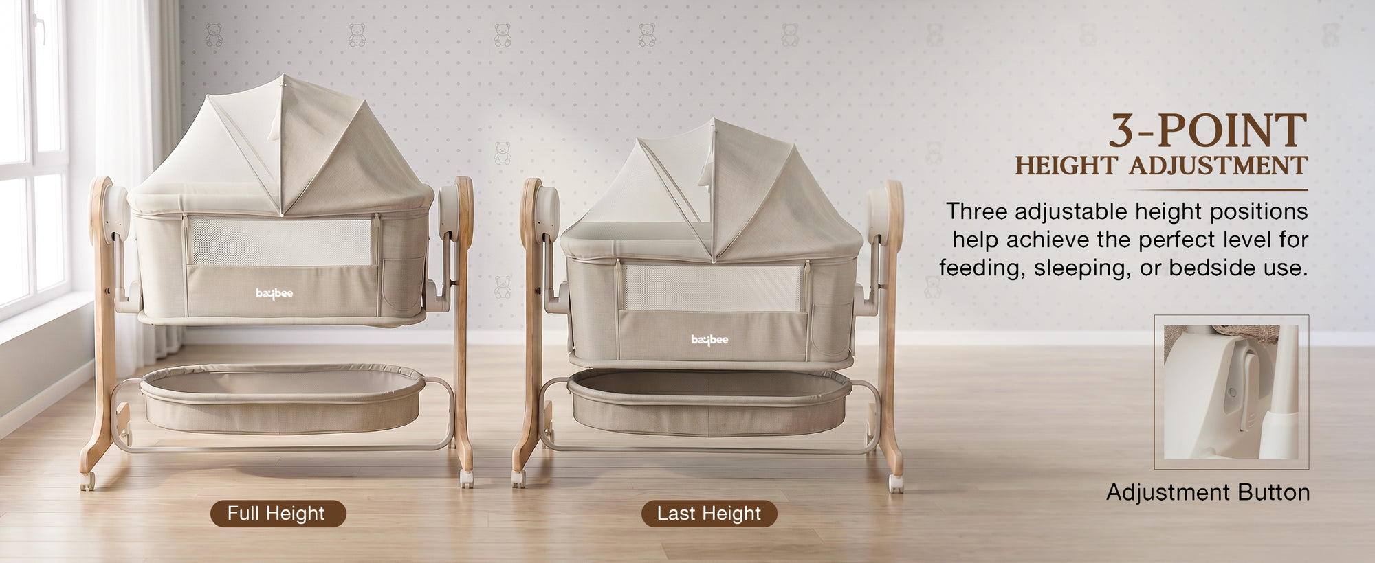 Baybee Wooden 3 in 1 Electric Baby Cradle Convertible Cot & Bassinet — slide 4