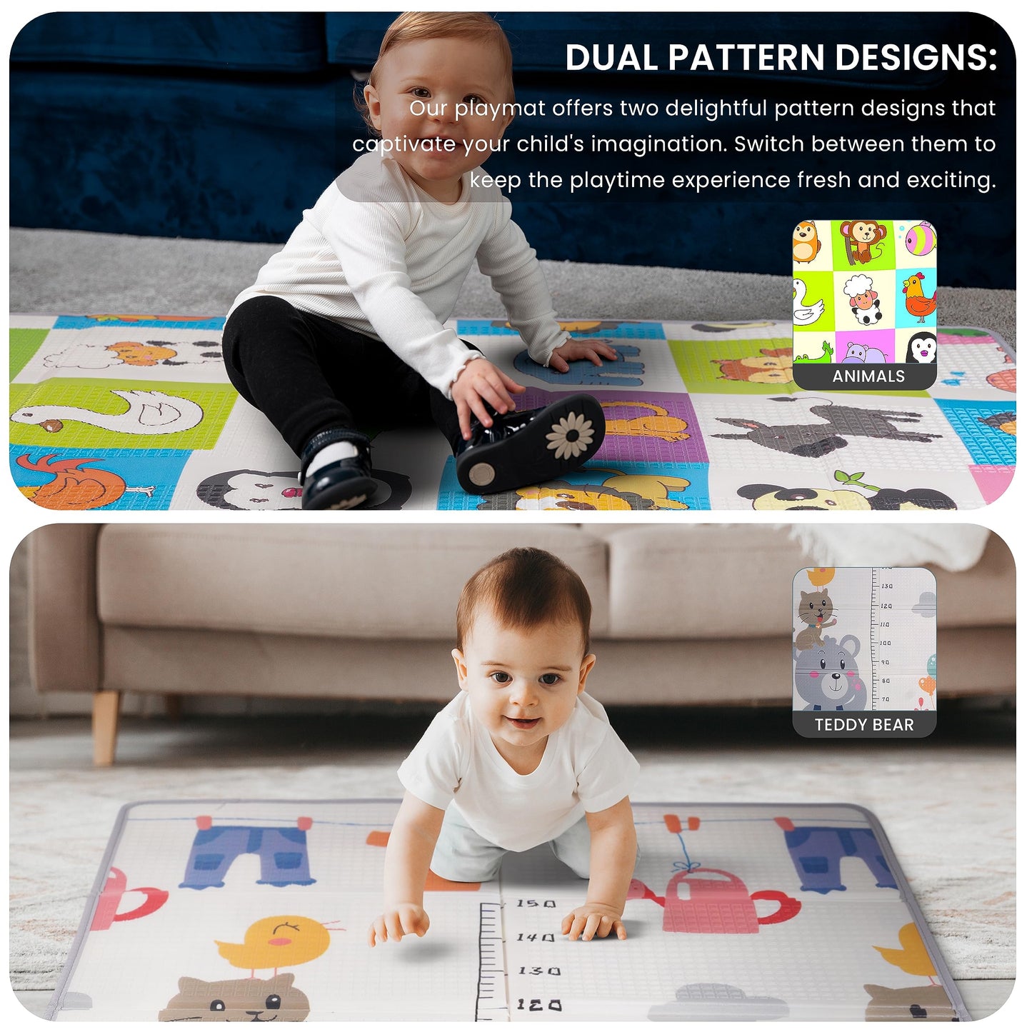 Baybee Crawling Foldable Kids Play Mat for Babies Size 180x120CM- Assorted Themes