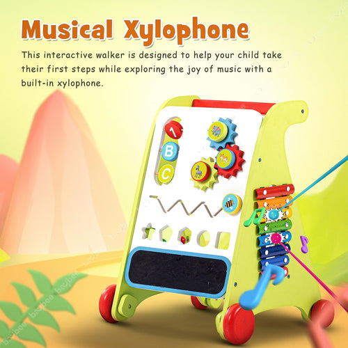 Baybee Wooden Activity Push and Pull Walker for Kids, Learning Sit to Stand Baby Walker BAYBEE