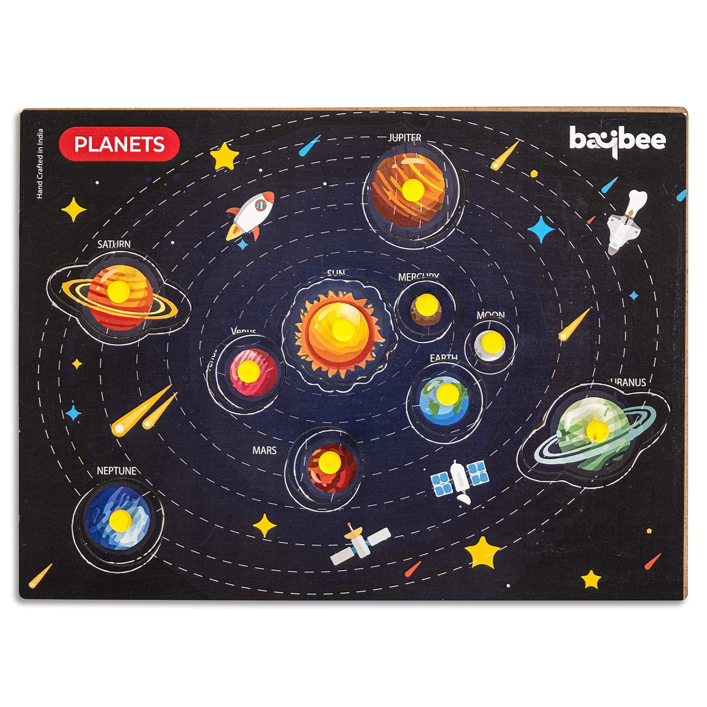 BAYBEE Toddler Solar System Wooden Puzzle for Kids with Planets