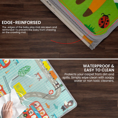 Travel Wonderer Theme Baby Double Sided Play Mat Foldable Crawling Mat Size W-180cm X H-120 cm -  Assorted Themes BAYBEE