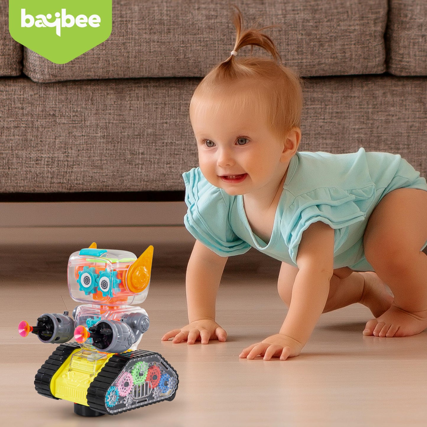 BAYBEE Transparent Robot Musical Toys for Kids with 360 Degree Rotation, Flashing LED Lights & Music