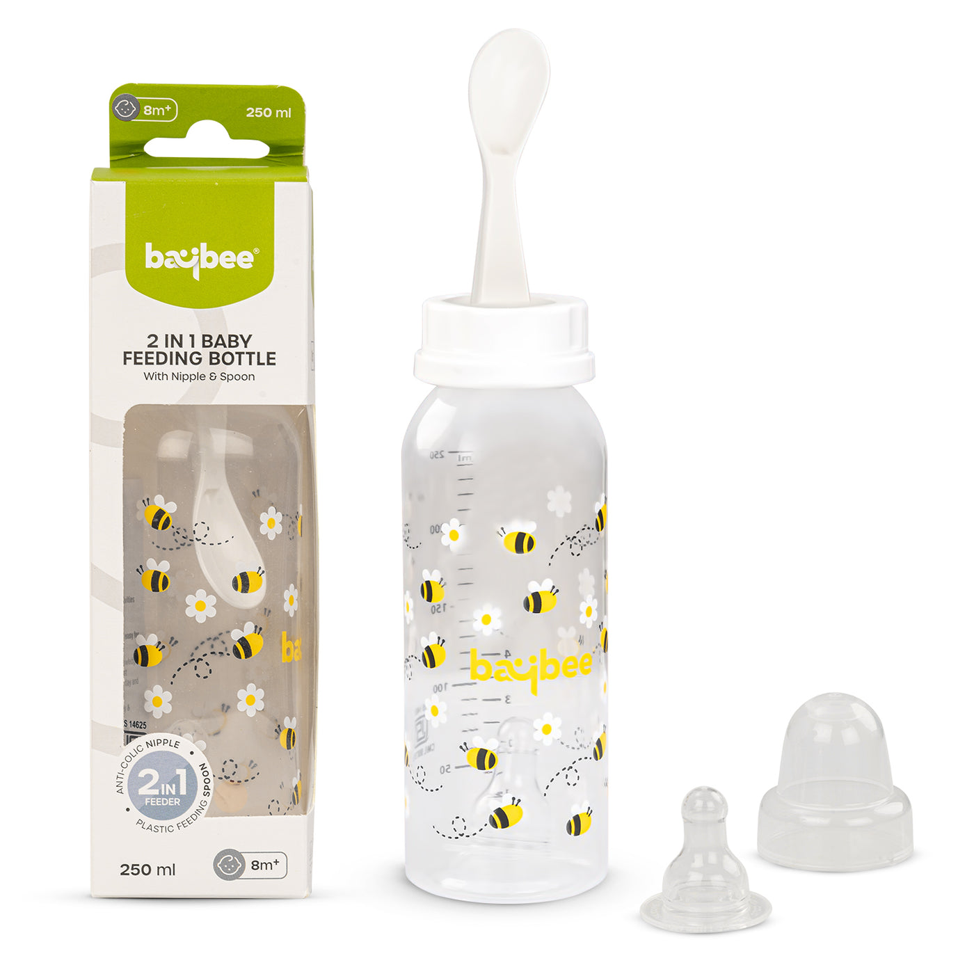 Baybee 250Ml in Baby Feeding Bottle with Spoon, Anti-Colic