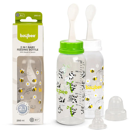 Baybee 250Ml 2 in 1 Baby Feeding Bottle with Spoon, Anti-Colic Silicone Nipple - Pack of 2 Baybee Kids