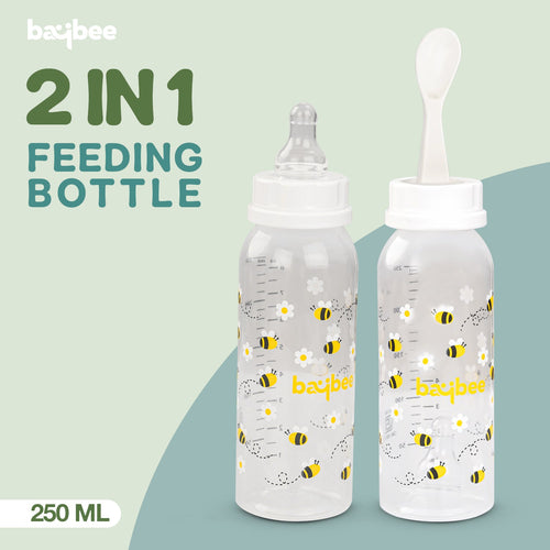 Baybee 250Ml 2 in 1 Baby Feeding Bottle with Spoon, Anti-Colic Silicone Nipple - Pack of 2 Baybee Kids