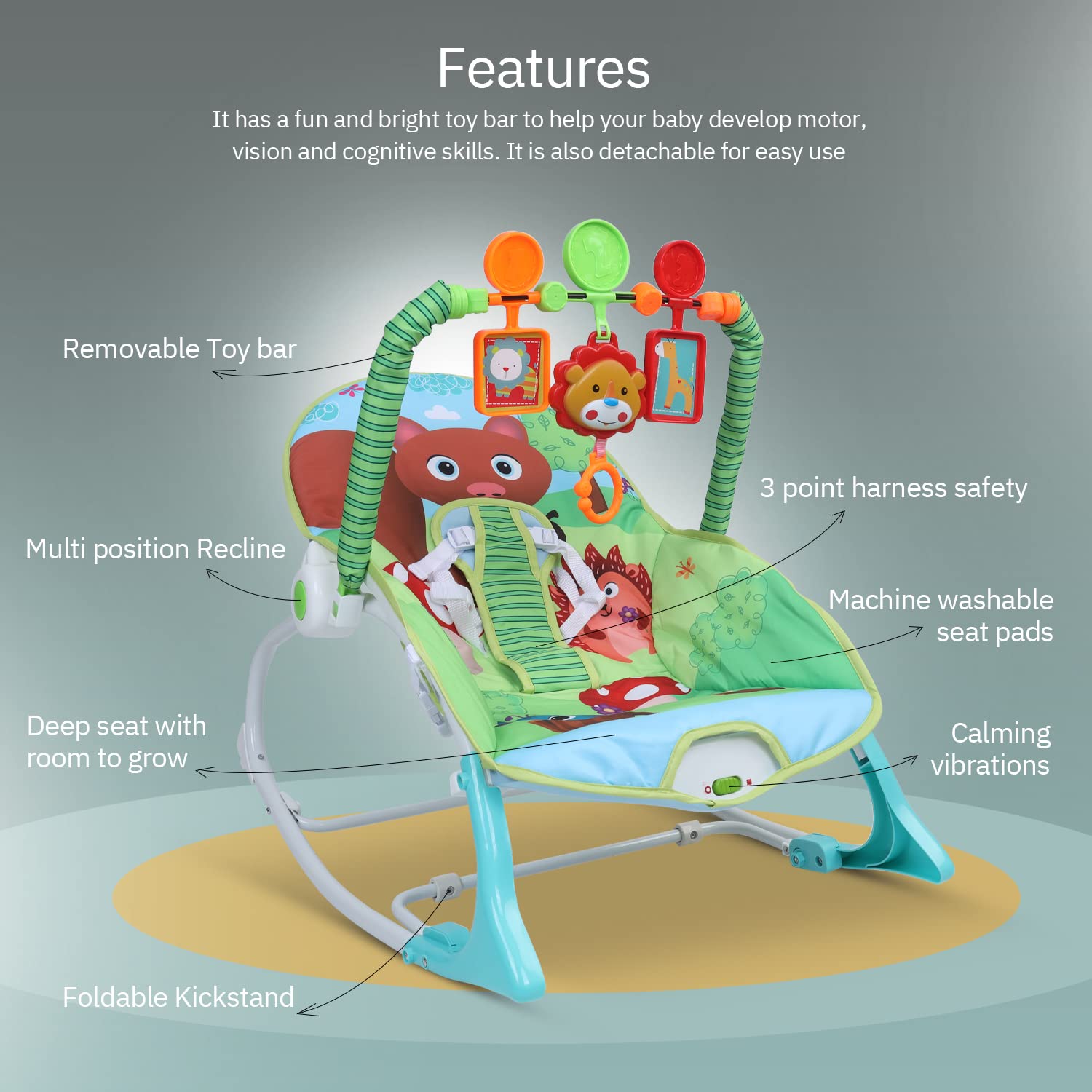 Baybee Nora Baby Portable MultiPosition Recline Bouncer Chair Baybee