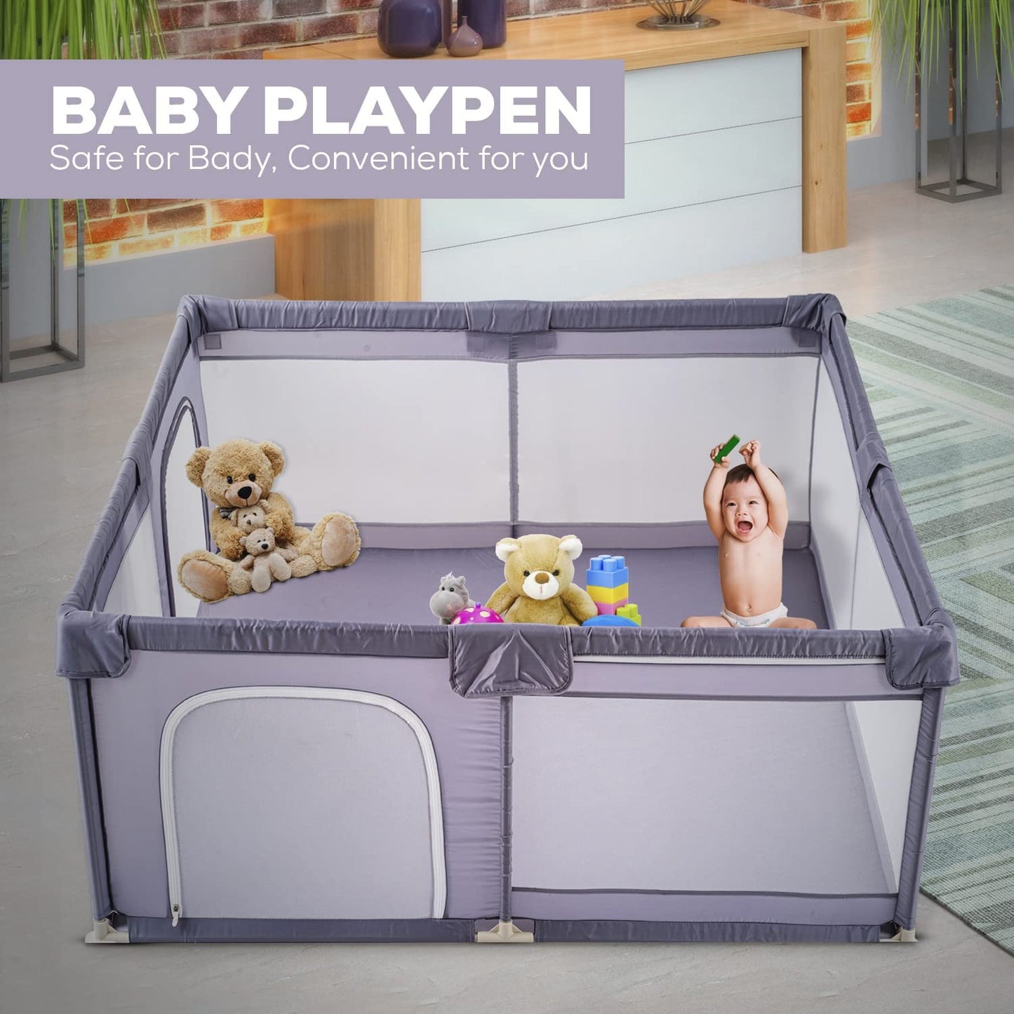 Baybee Playard Playpen for Kids with Safety Lock, Suction Cup &  Smart Folding
