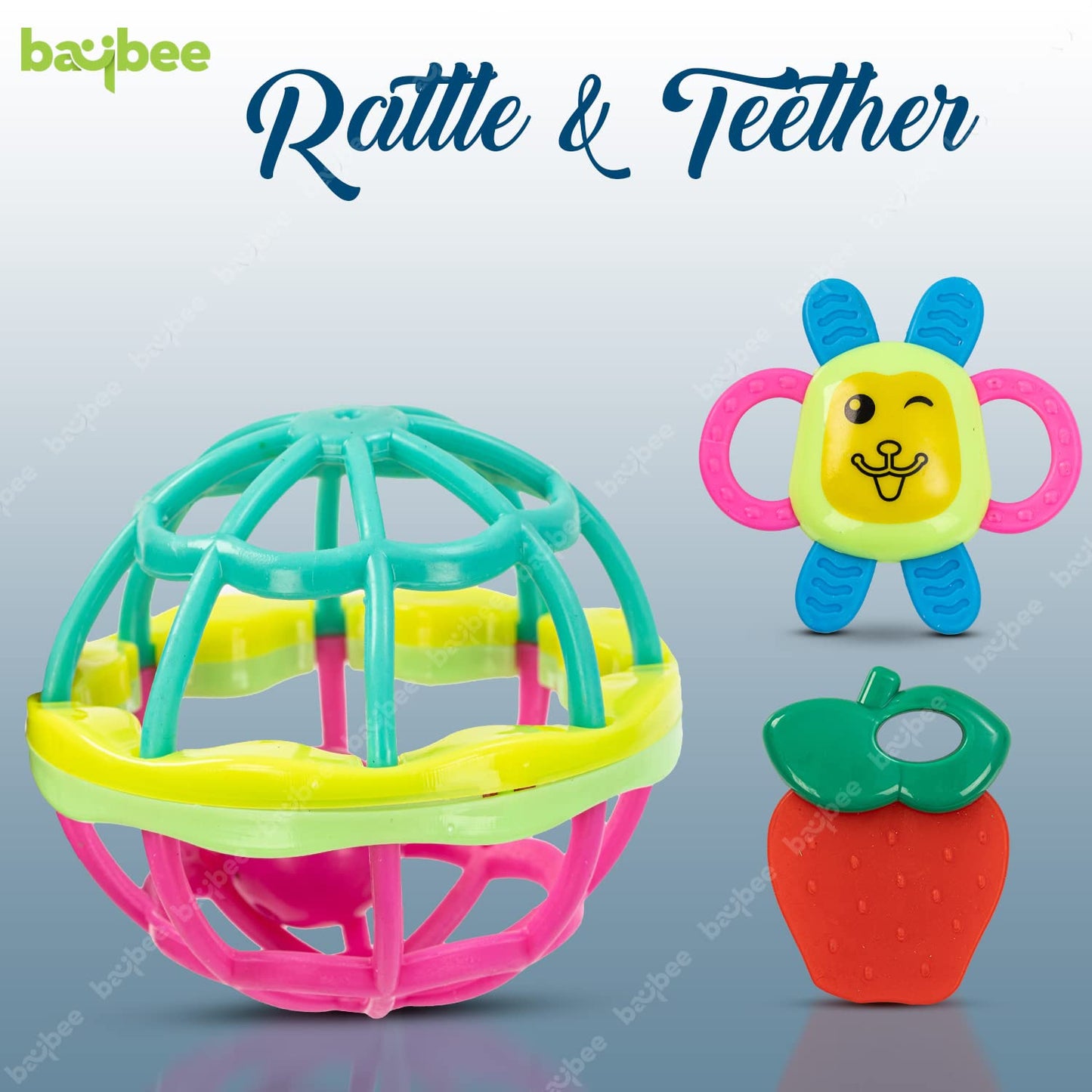 Baybee Pack of 3 Rattles Set for Babies 0-6 Months, Non-Toxic 3 Attractive Rattle Set, Newborn Baby Gift Products