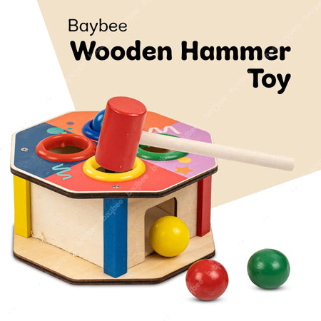 Baybee Wooden Hammer Ball Knock Pounding Bench with Box, Kids Toys Set, Learning Educational Hammer toy for Kids 3+ Years (Assorted) BAYBEE