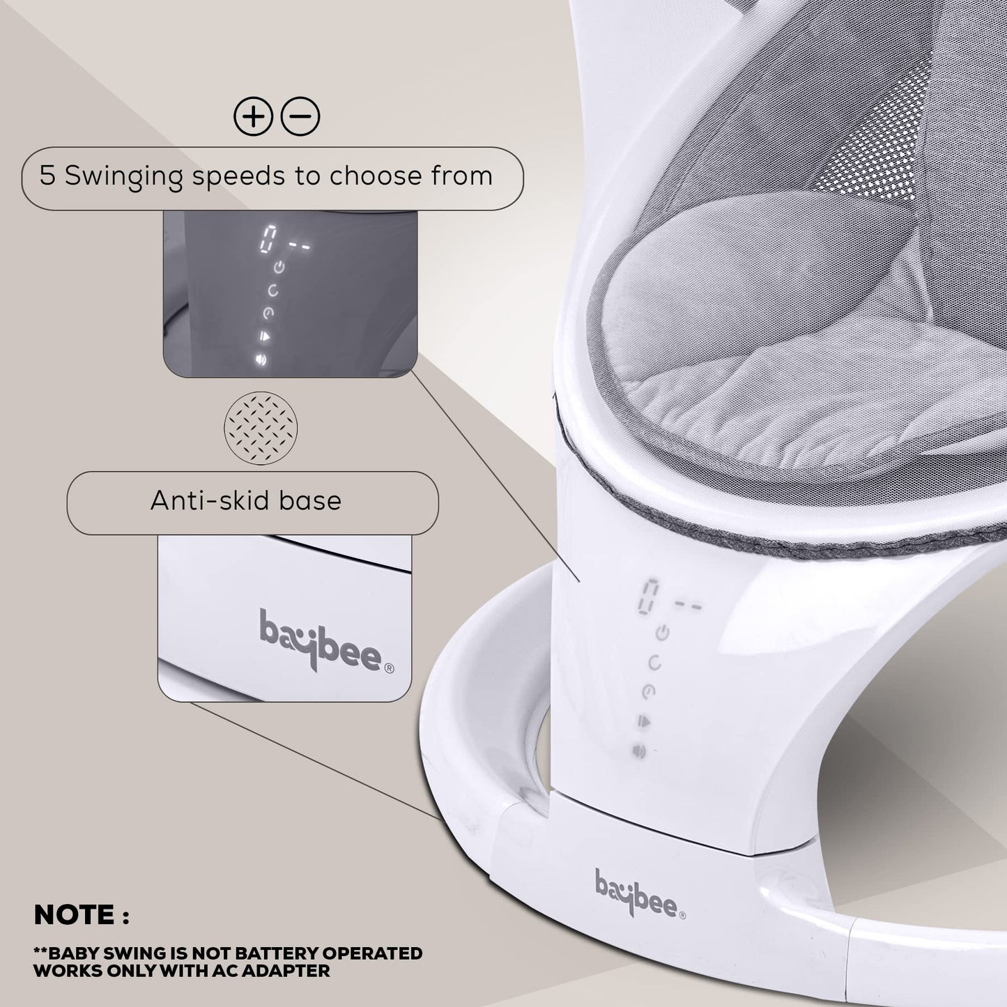 Baybee Automatic Electric Baby Swing Cradle, Adjustable Swing Speed with Mosquito Net
